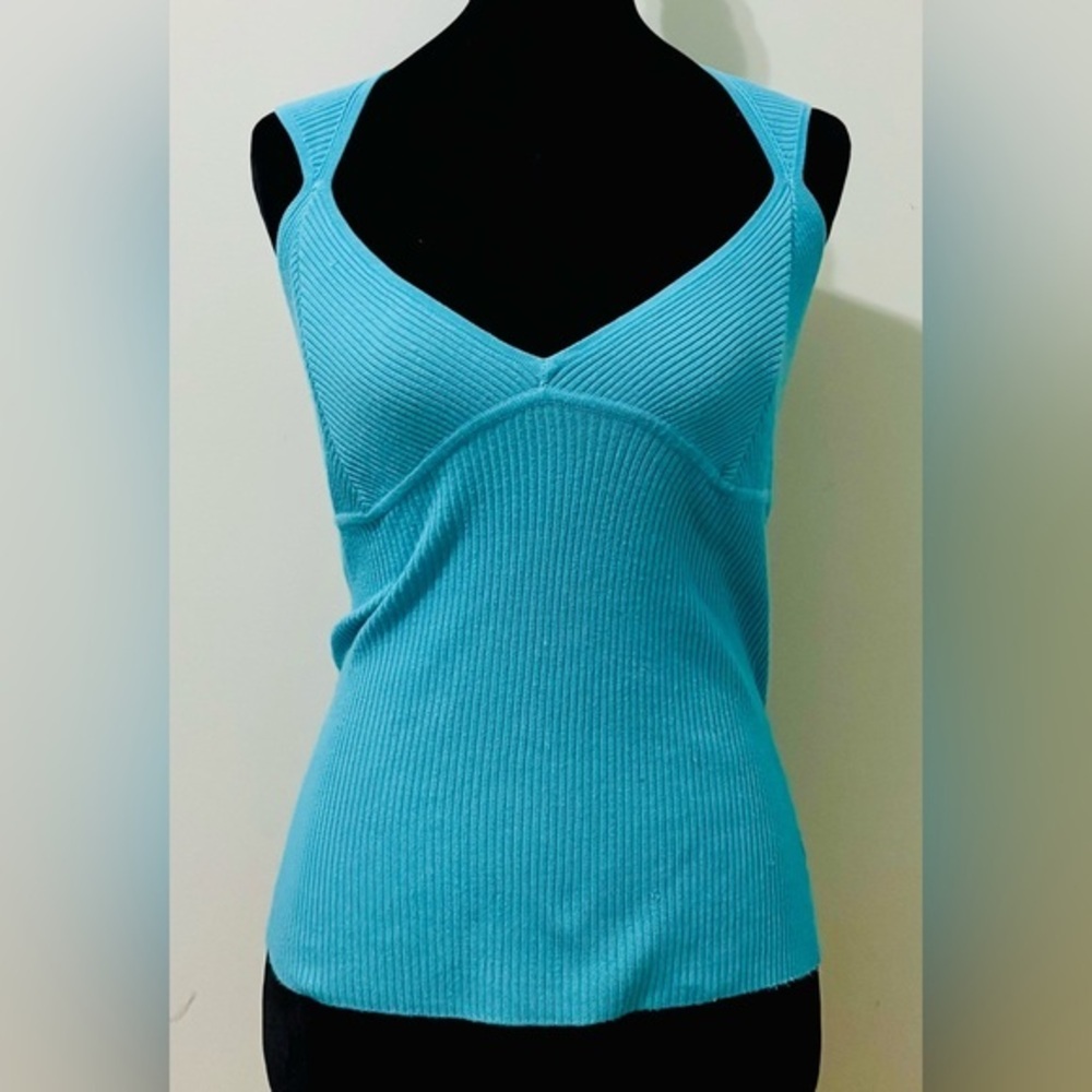 Say What? Y2K Babydoll Top Blue Grunge Retro Girly Ribbed Knit Size L